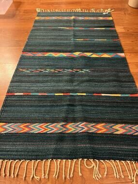 Authentic Zapotec Handwoven Wool Rug Oaxaca Mexico Geometric Natural Dyes 25x56